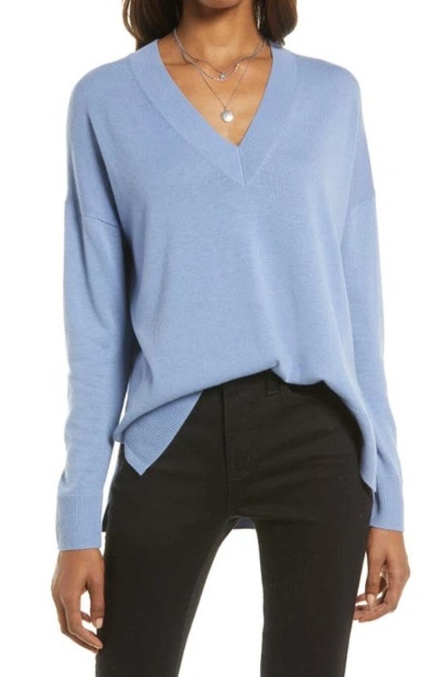 Treasure & Bond Womens Staple V Neck Sweater XXS Blue Lightweight Cozy NWOT